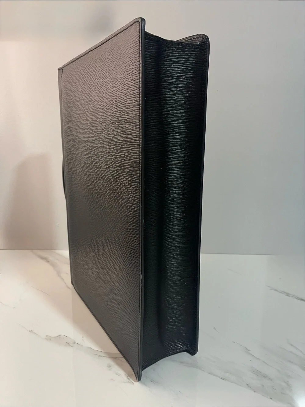 Salvatore Ferragamo Black Textured Leather Briefcase with Silver Hardware